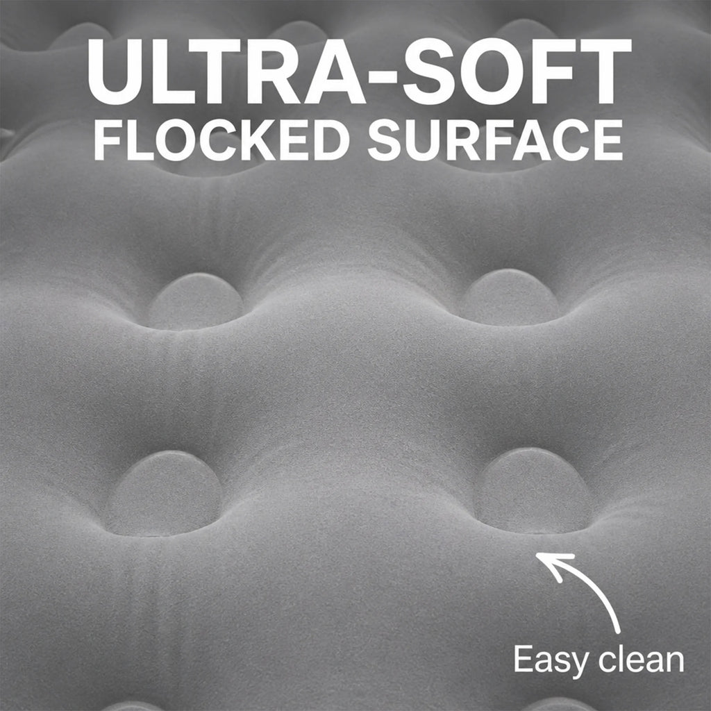 Grey Flocked Single Air Bed for Camping