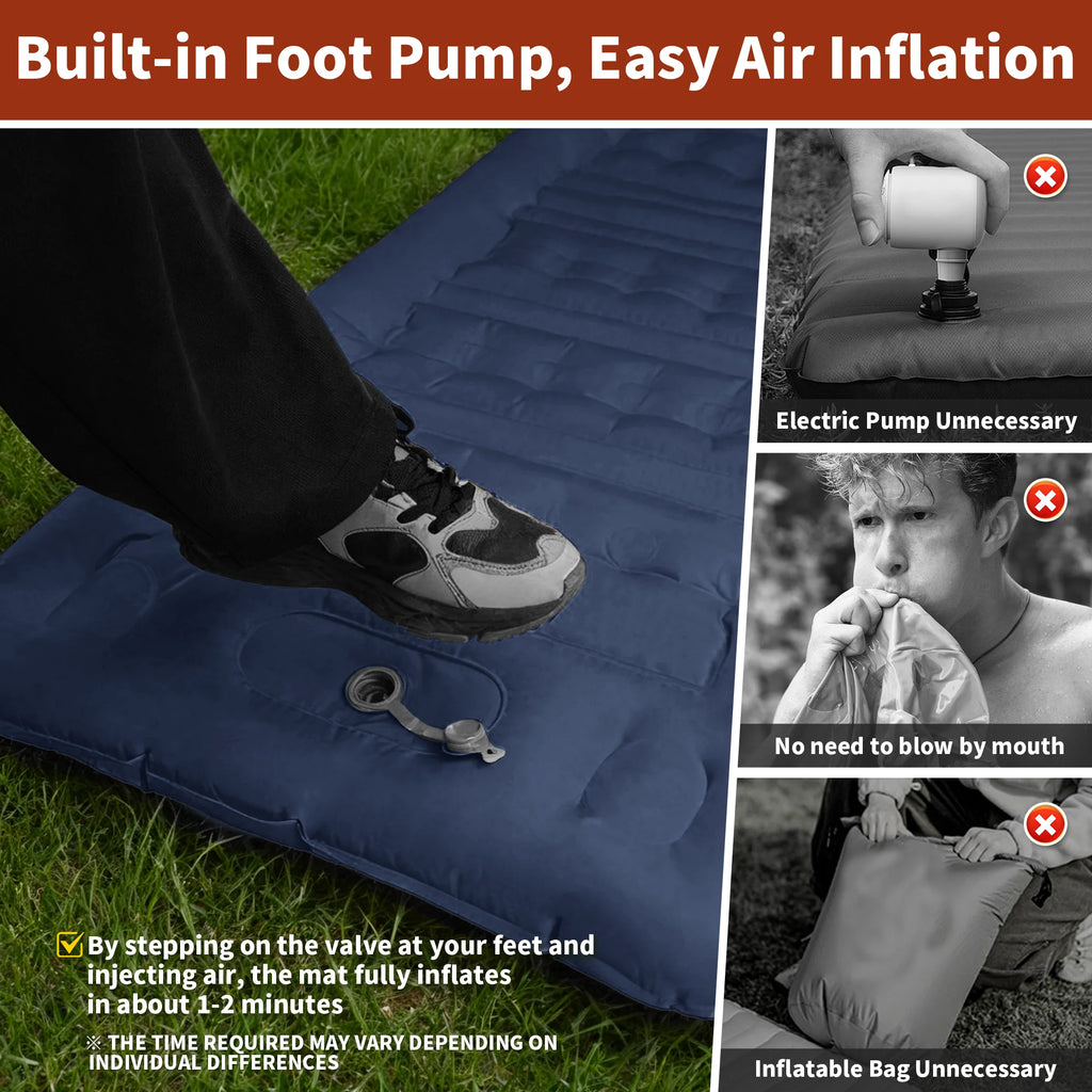Ultralight Single Air Bed with Built-In Pillow & Foot Pump for Camping