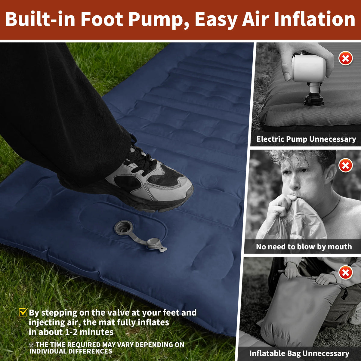 Ultralight Single Air Bed with Built-In Pillow & Foot Pump for Camping