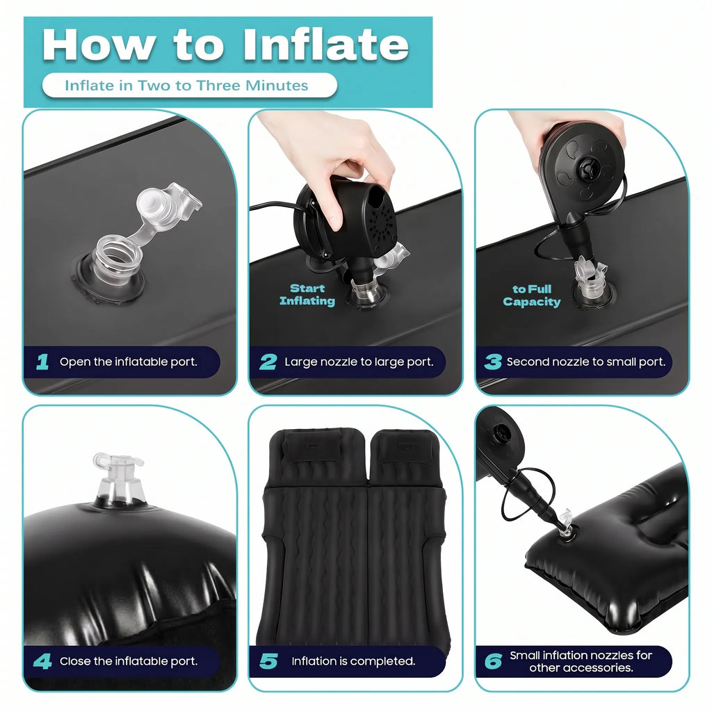 Portable Double Air Bed for Car Back Seat with Pump & Pillow