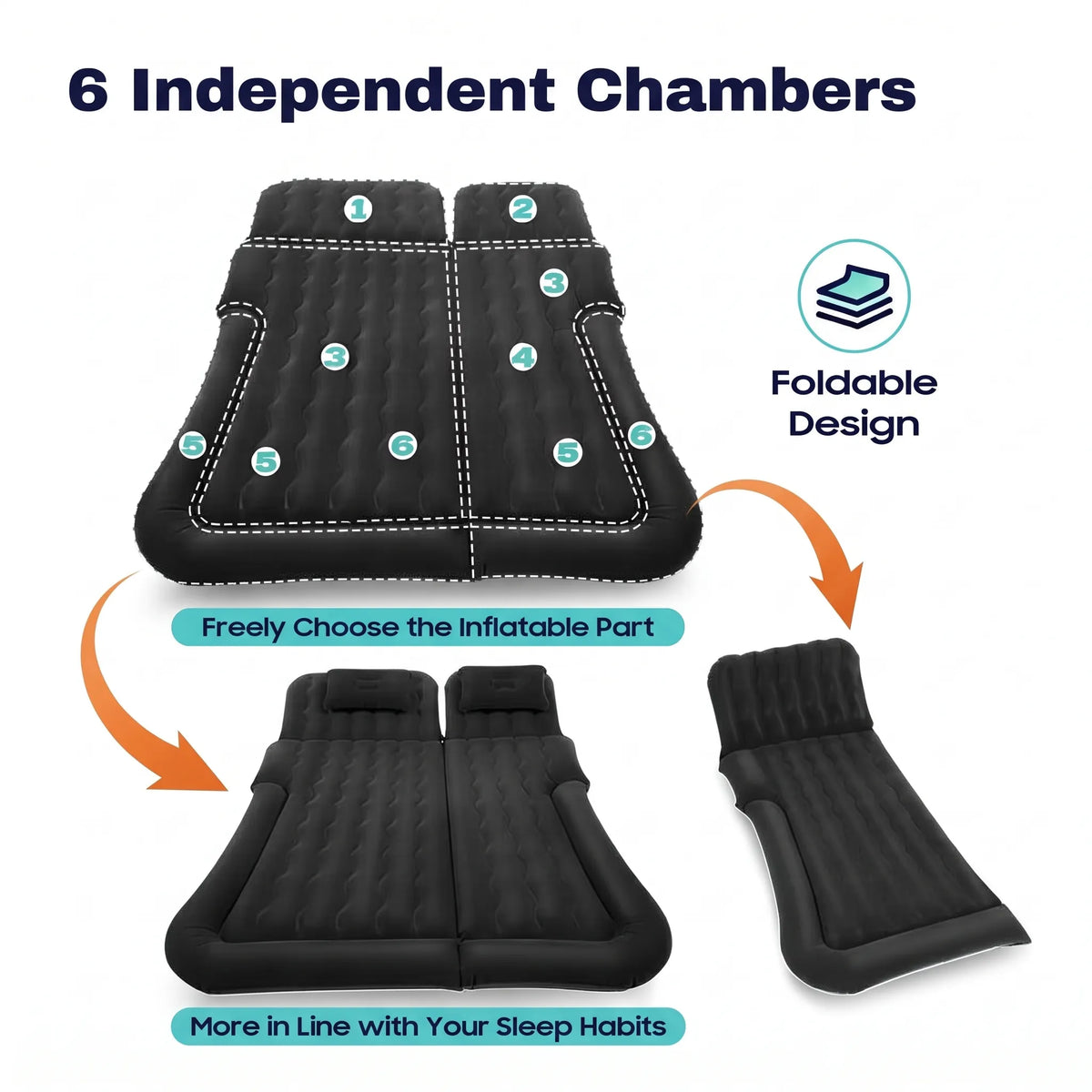 Portable Double Air Bed for Car Back Seat with Pump & Pillow