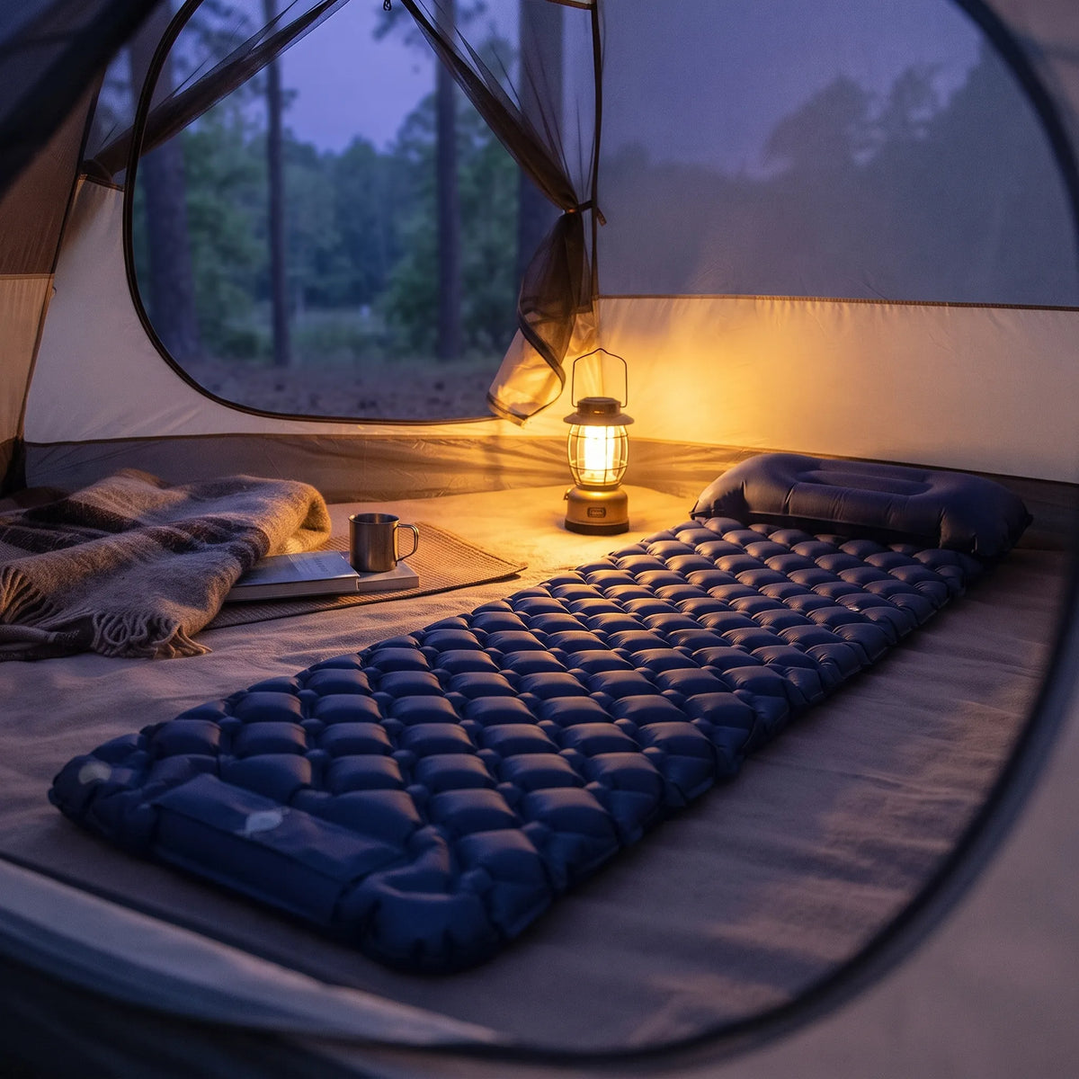 Inflatable Camping Mattress with Built-In Pillows