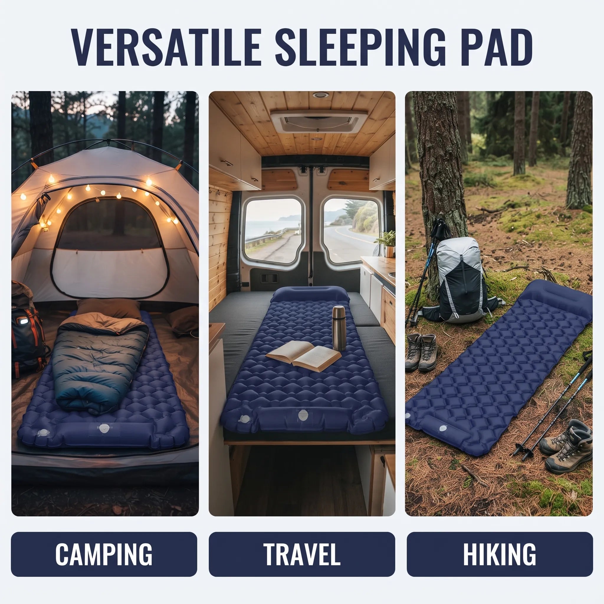 Inflatable Camping Mattress with Built-In Pillows